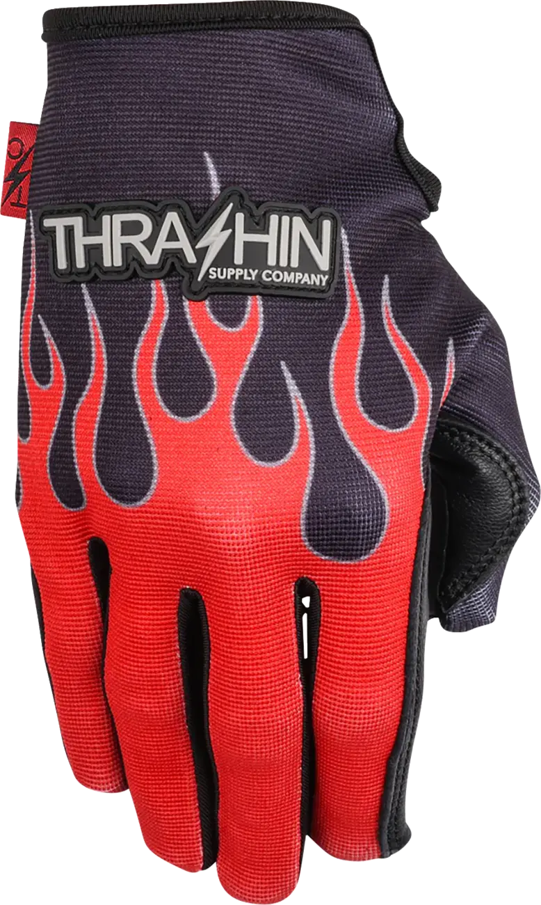 Thrashin Supply Co - Stealth Leather Palm Flame Gloves Red