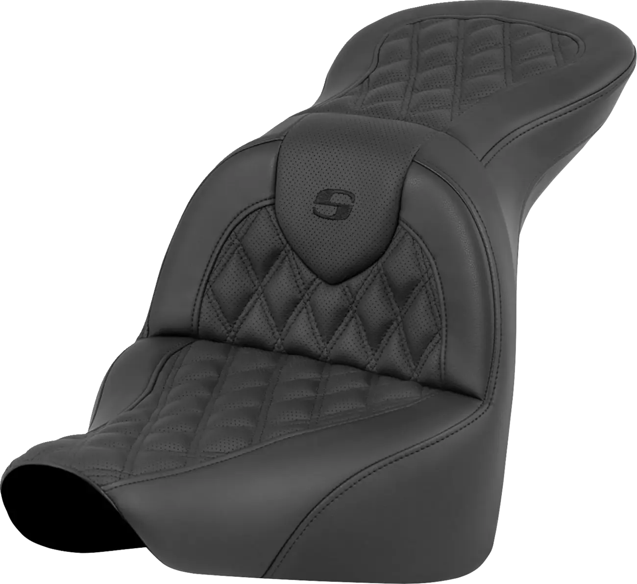 Saddlemen Roadsofa Seat - Black Lattice Stitched - For Harley Davidson
