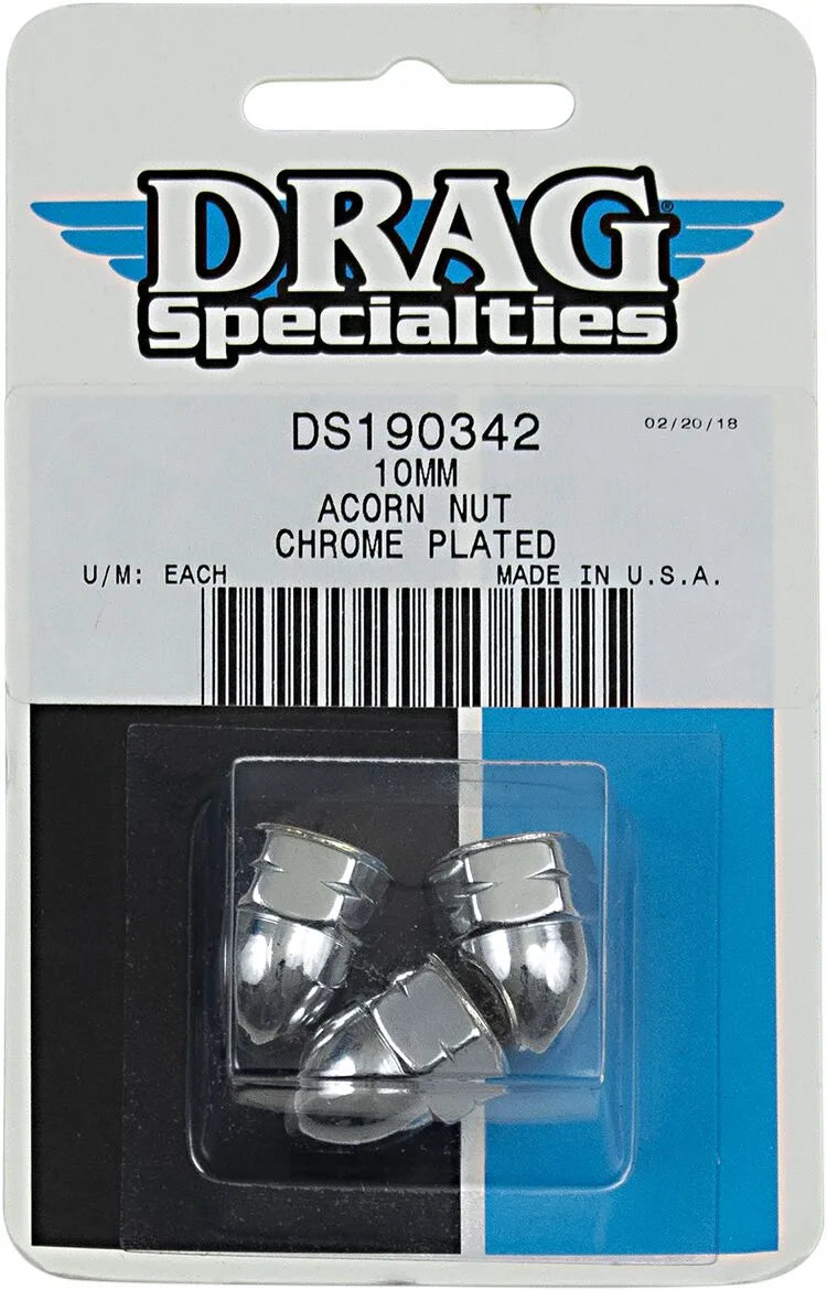 Drag Specialties Chrome Acorn Nuts 10mm 3-Pack