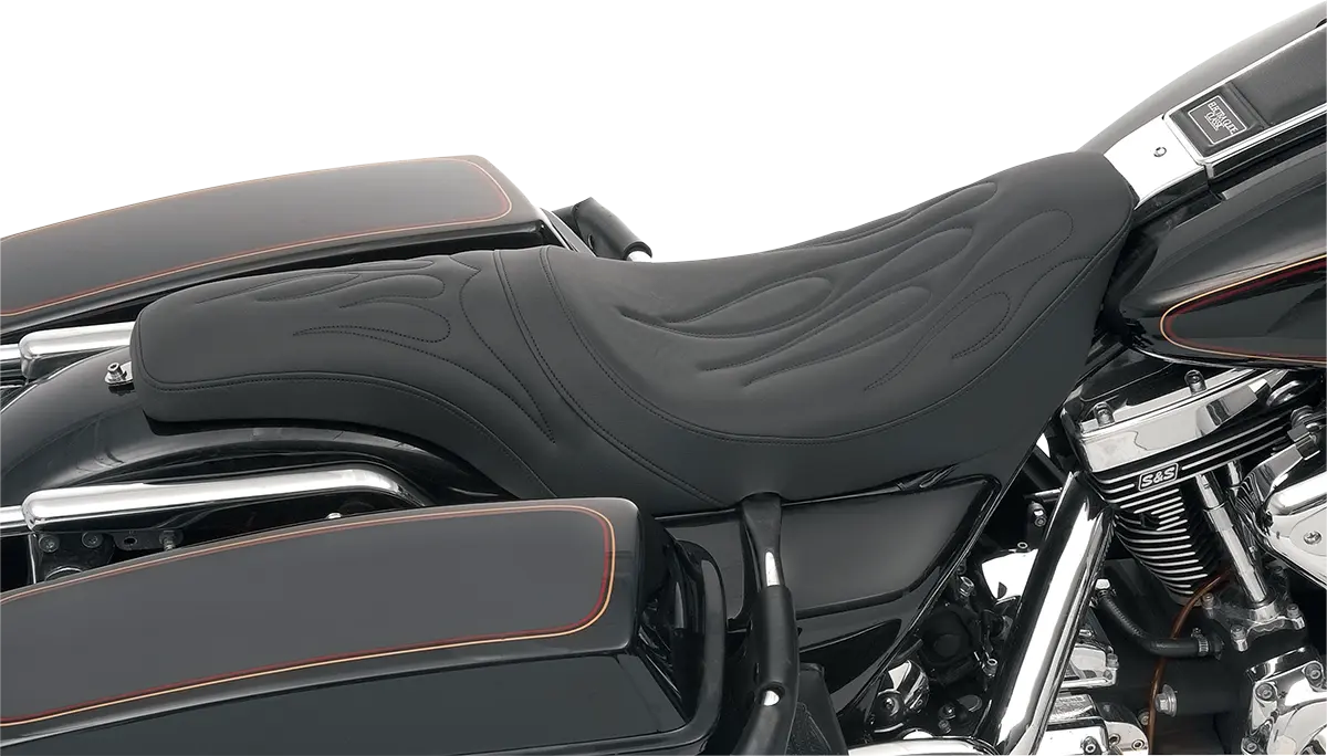 Drag Specialties Predator Seat - Black Flame Stitch - For Harley Davidson