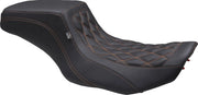 Front Mustang Double Diamond Seat - Orange Stitching - For Harley Davidson