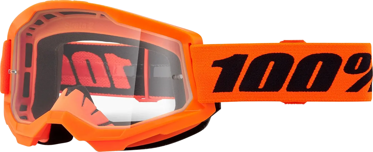 100% Strata 2 Goggle Neon Orange Clear
