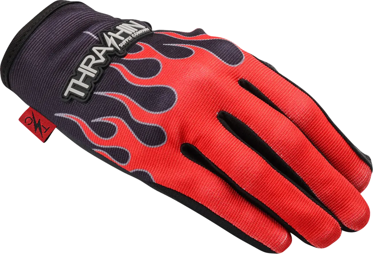 Thrashin Supply Co Stealth Flame Leather Palm Gloves Red