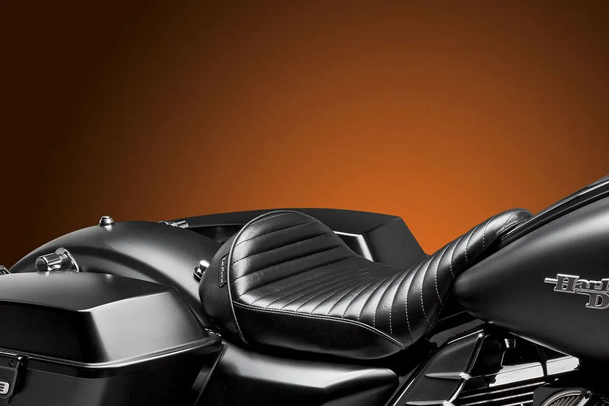 Le Pera Stubs Cafe Seat - Black Vinyl Solo - For Harley Davidson