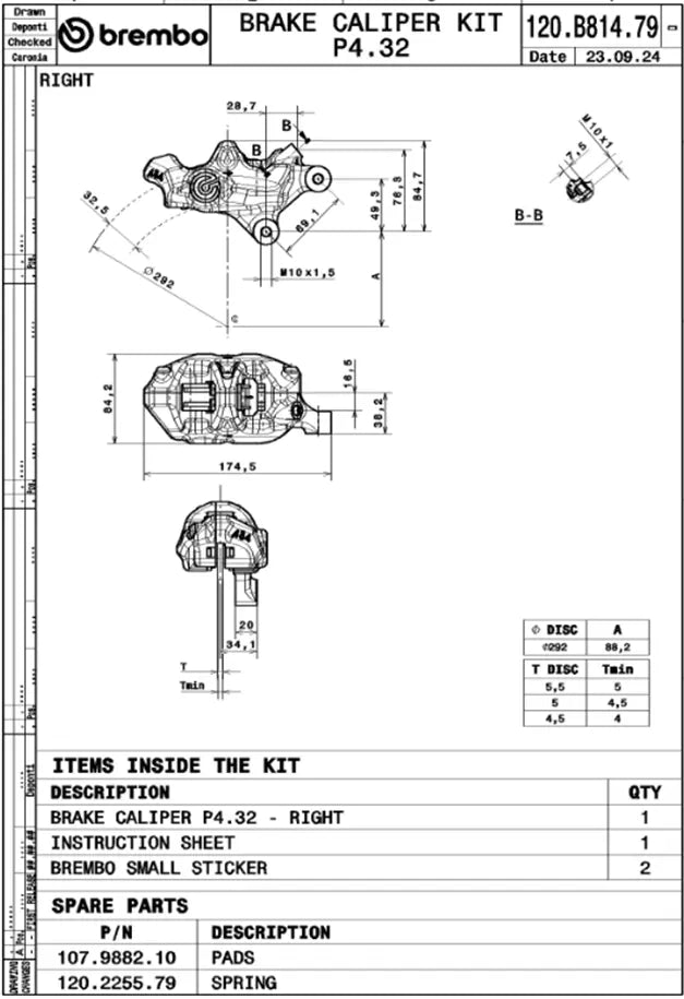 Brembo 484 Logonero Zacisk Hamulcowy Ulepszenie Przód Prawy