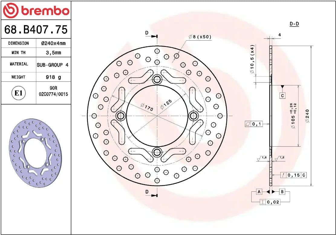 Brembo Serie Oro Prime Line Fixed Brake Rotor - Front