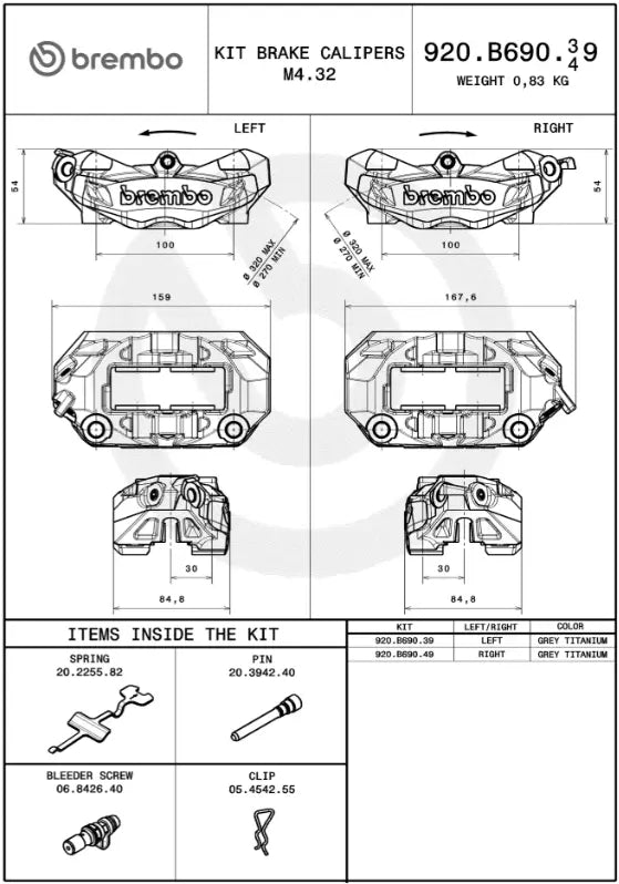 Brembo M4.32 Brake Caliper 100mm Front/Rear Aluminum