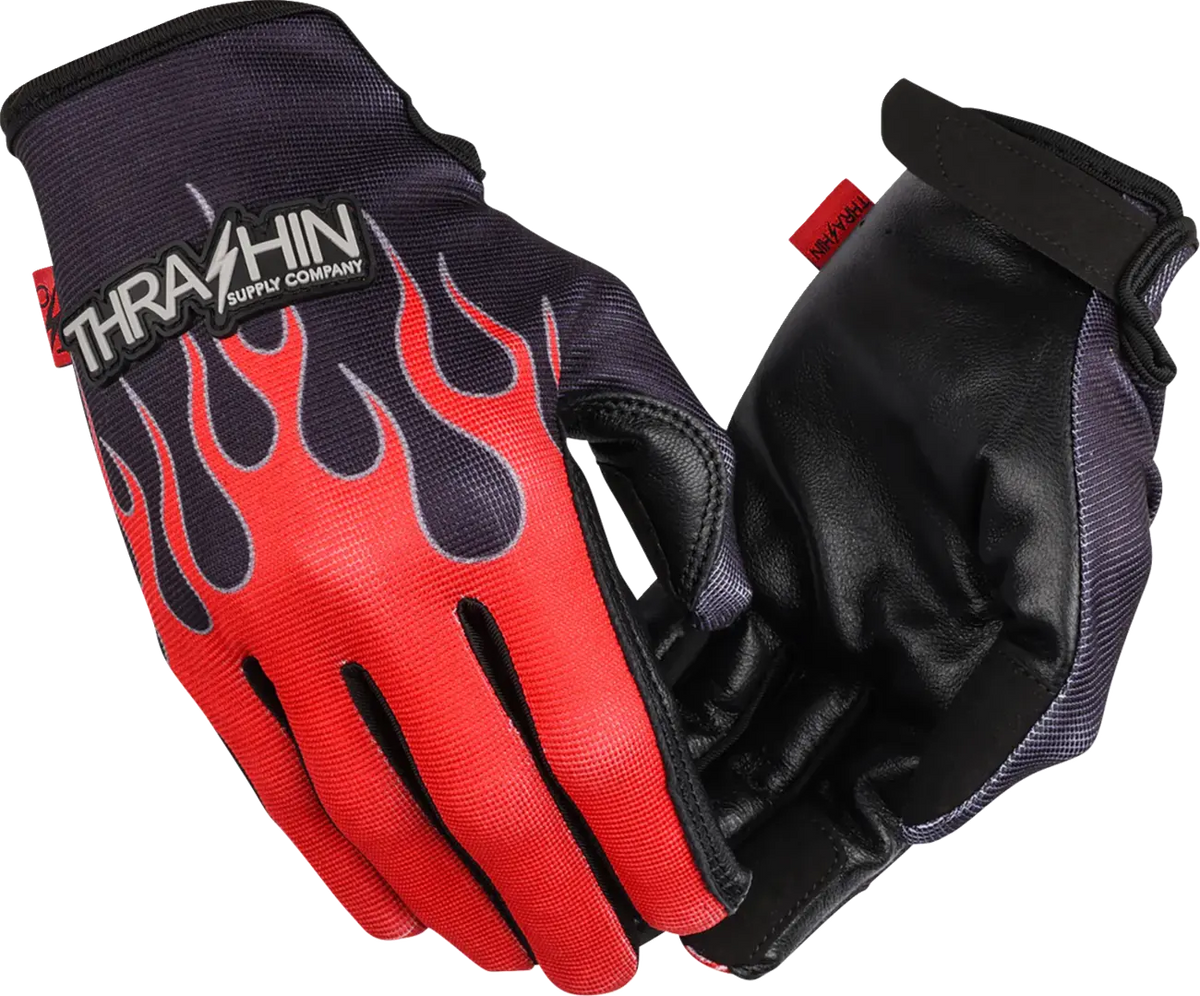 Thrashin Supply Co - Stealth Flame Leather Palm Gloves Red