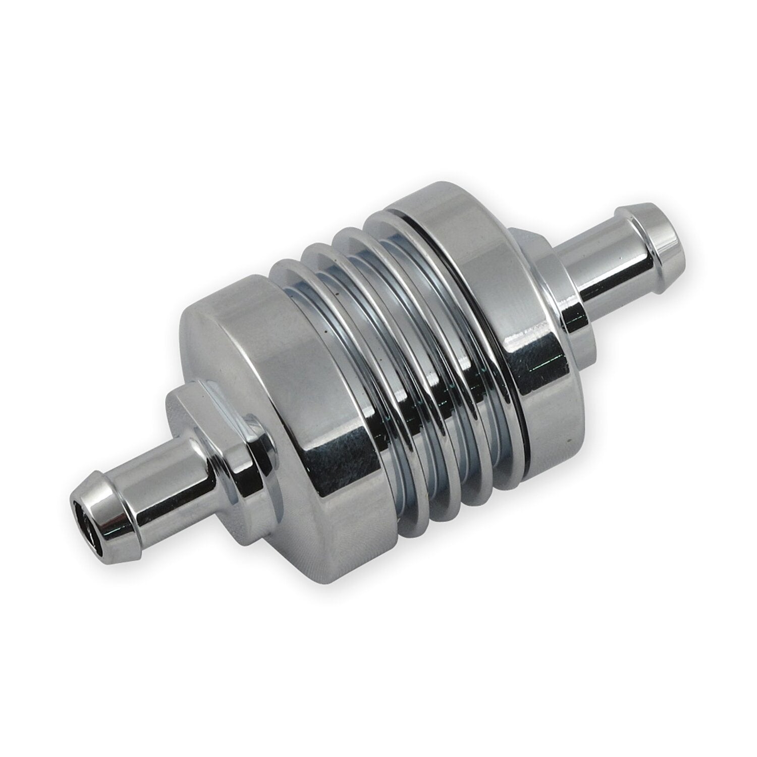 MCS Fuel filter ribbed for 3/8" fuel hose - Chrome