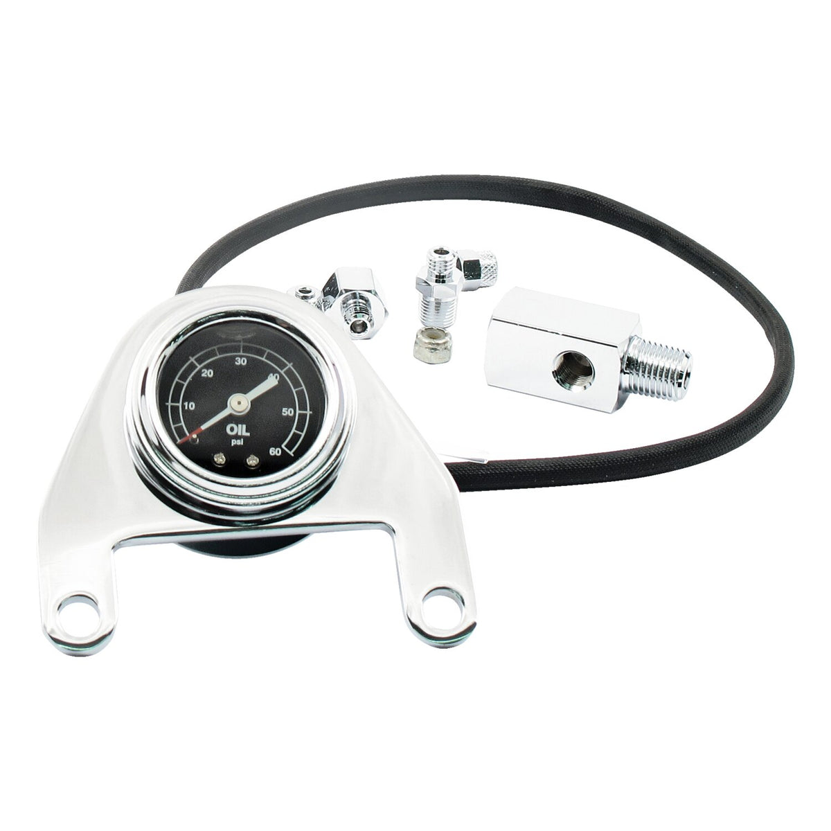 MCS Oil pressure gauge kit rocker box 0-60 PSI - Chrome