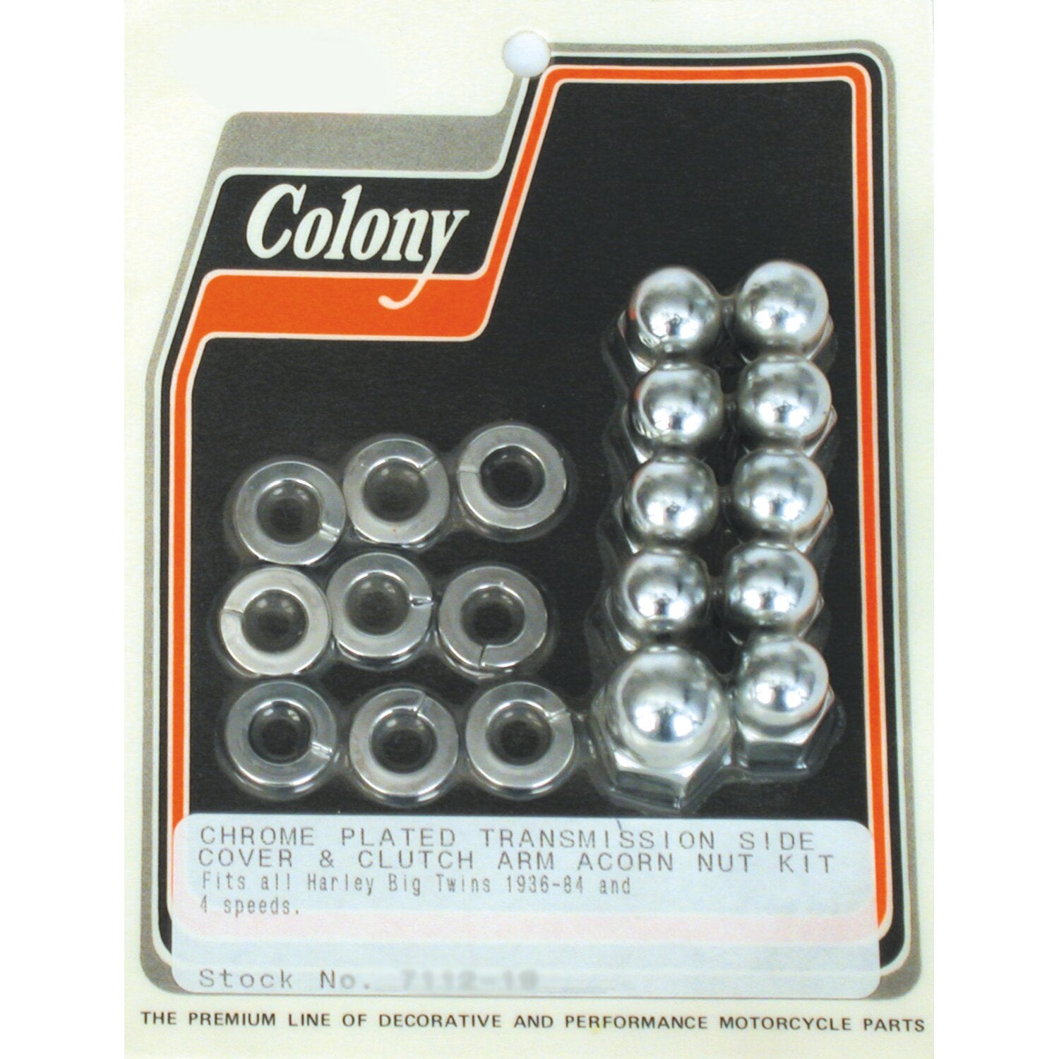 Colony transmission side cover screw kit - Chrome Acorn