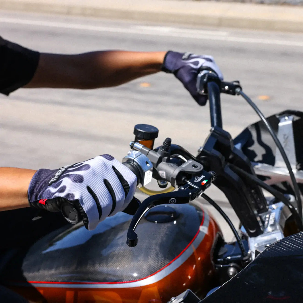 Thrashin Supply Co Stealth Flame Leather Palm Gloves Gray
