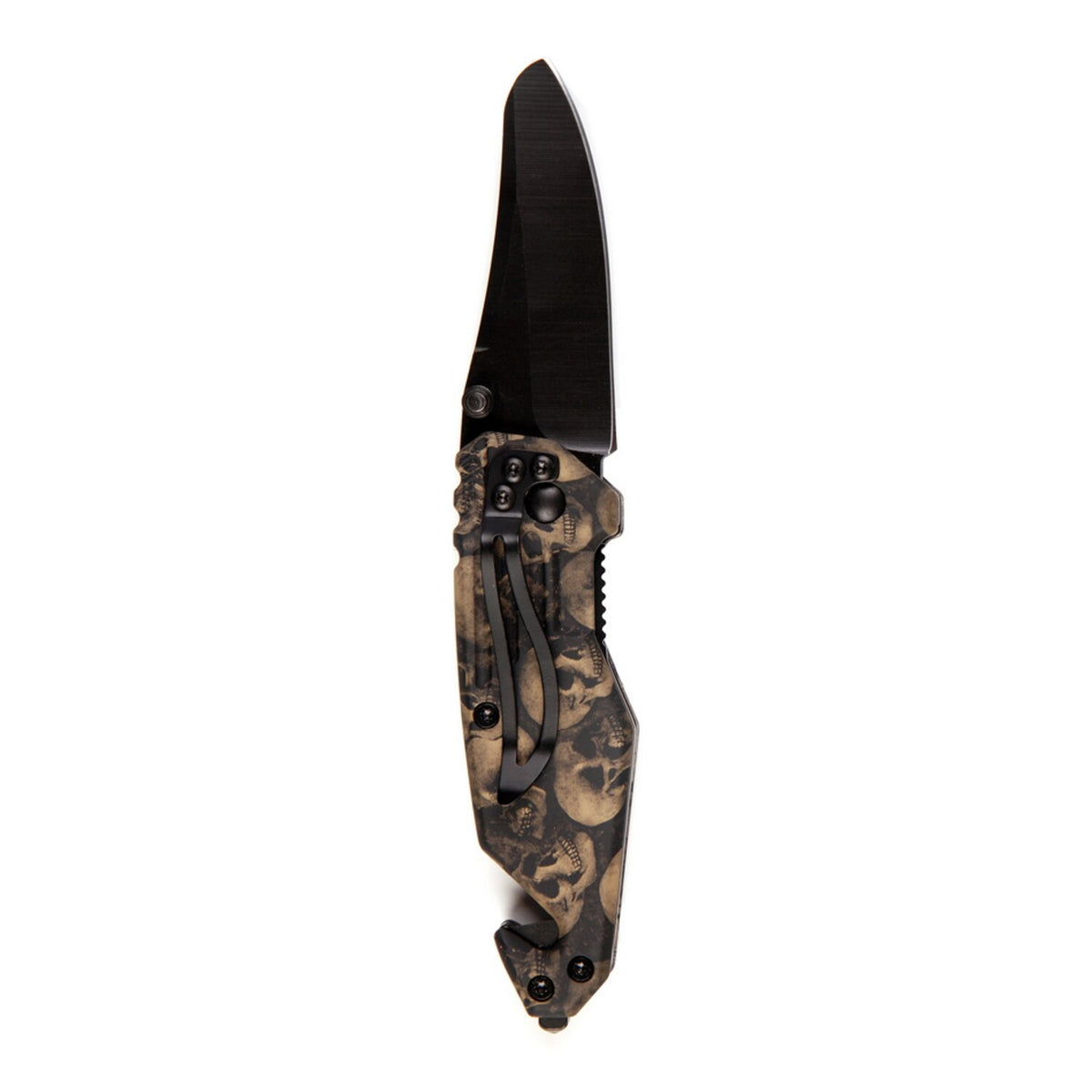 Army Surplus Knife skull & clip small black brown