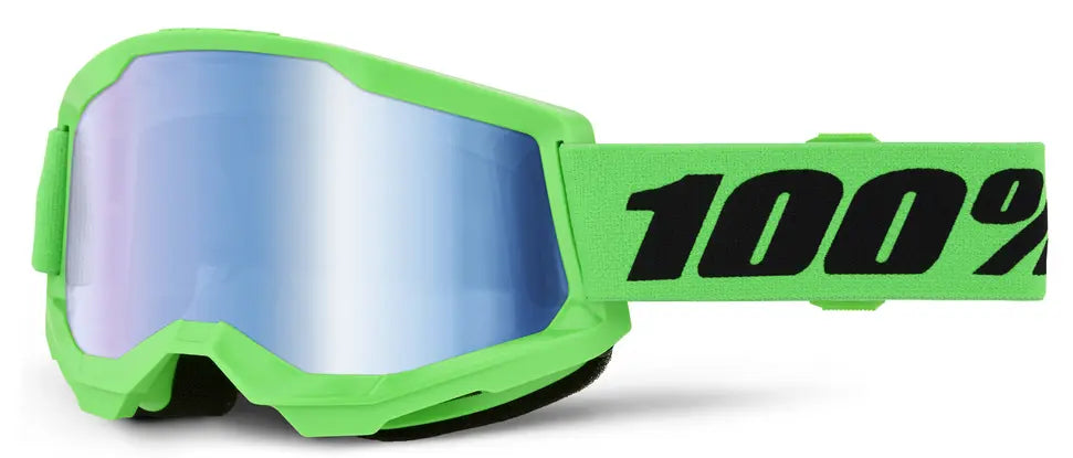 100% Strata 2 Goggle Neon Green Blue Mirror