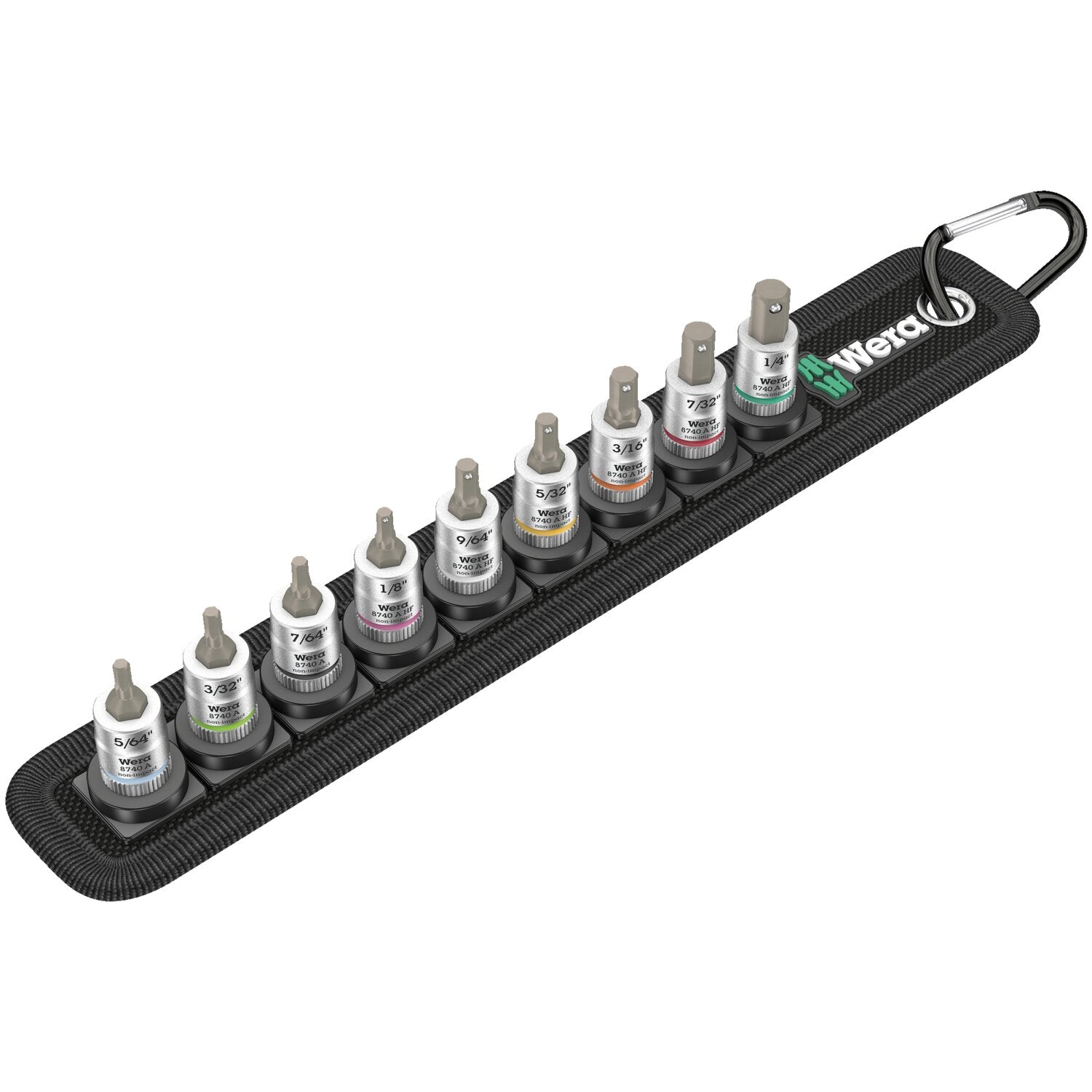 Wera socket belt with 1/4" drive hex socket bits - US sizes