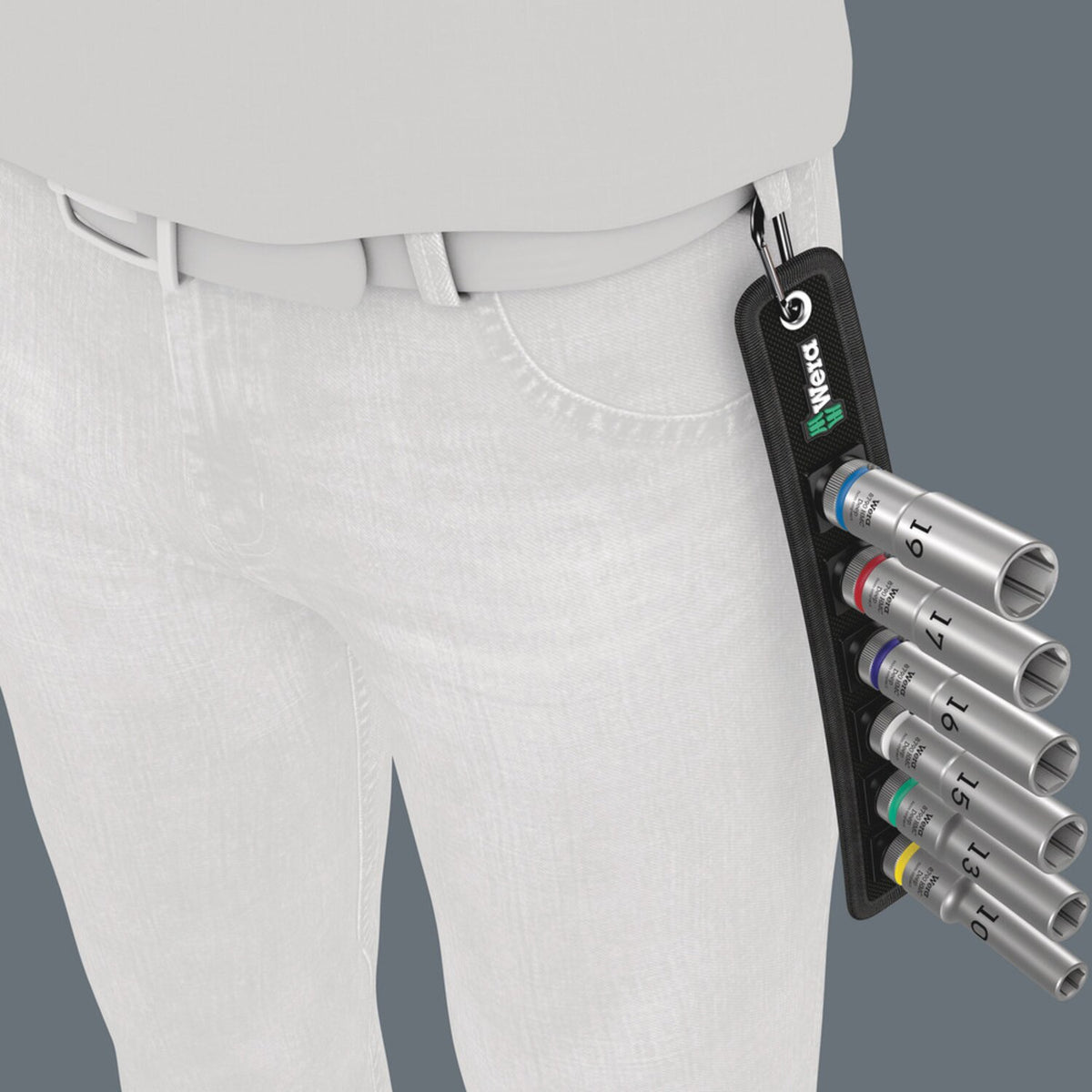 Wera socket belt with 1/2" drive hex deep sockets - Metric