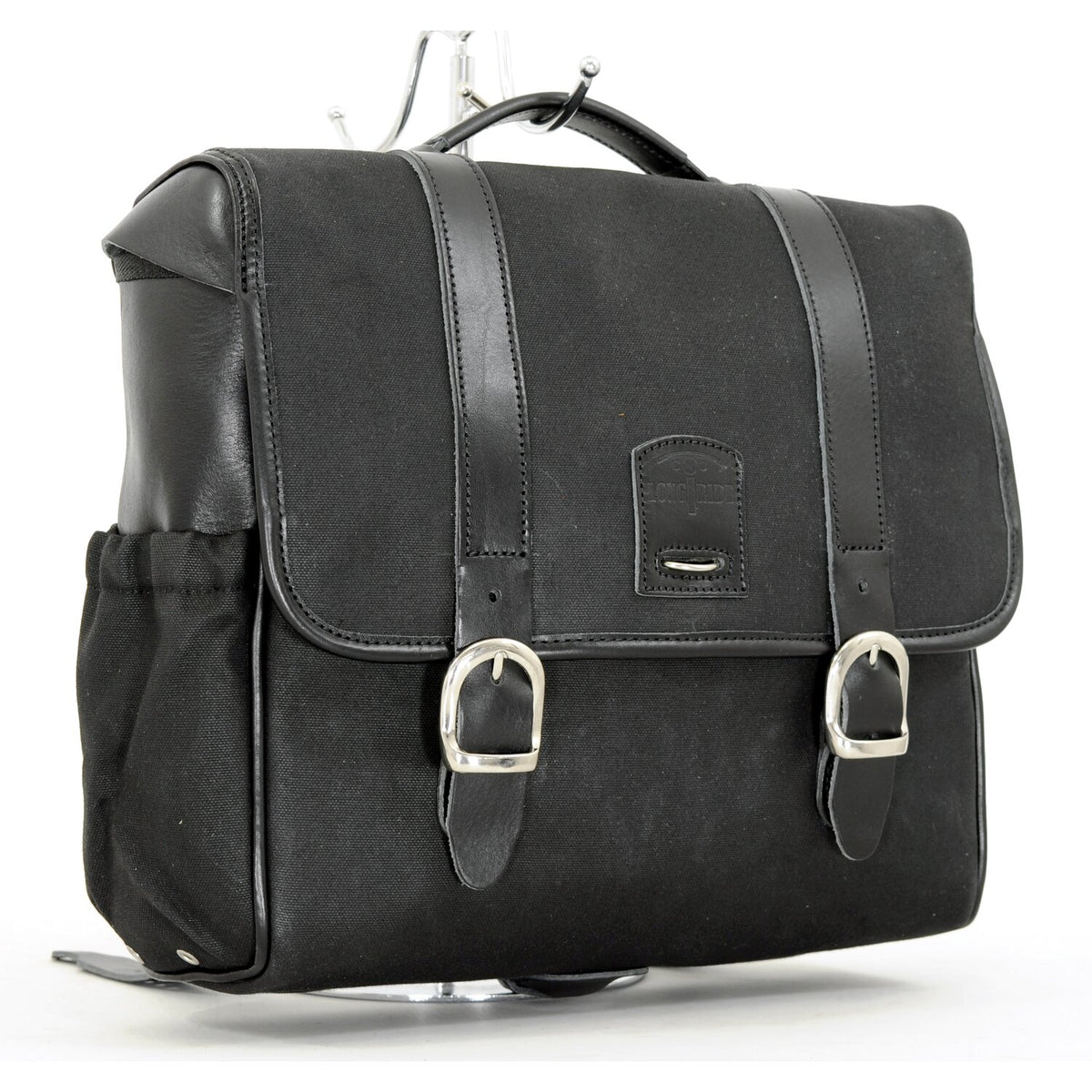 Longride 'Classic'' waxed cotton saddlebag - Black