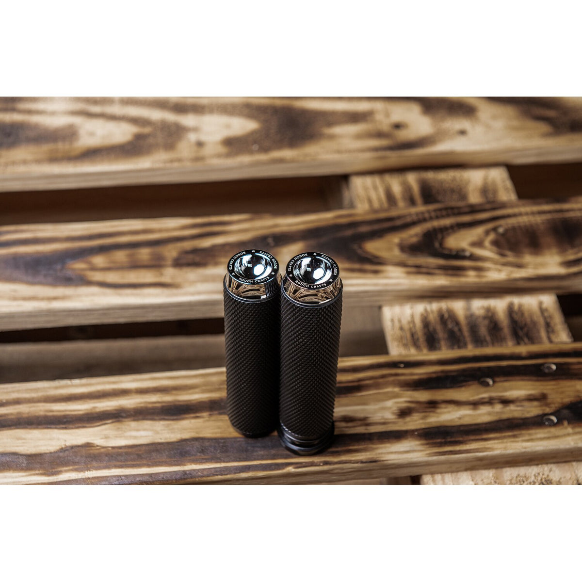Rough Crafts knurled rubber handlebar grips - Chrome