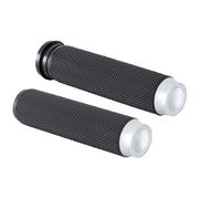 Rough Crafts knurled rubber handlebar grips - Chrome