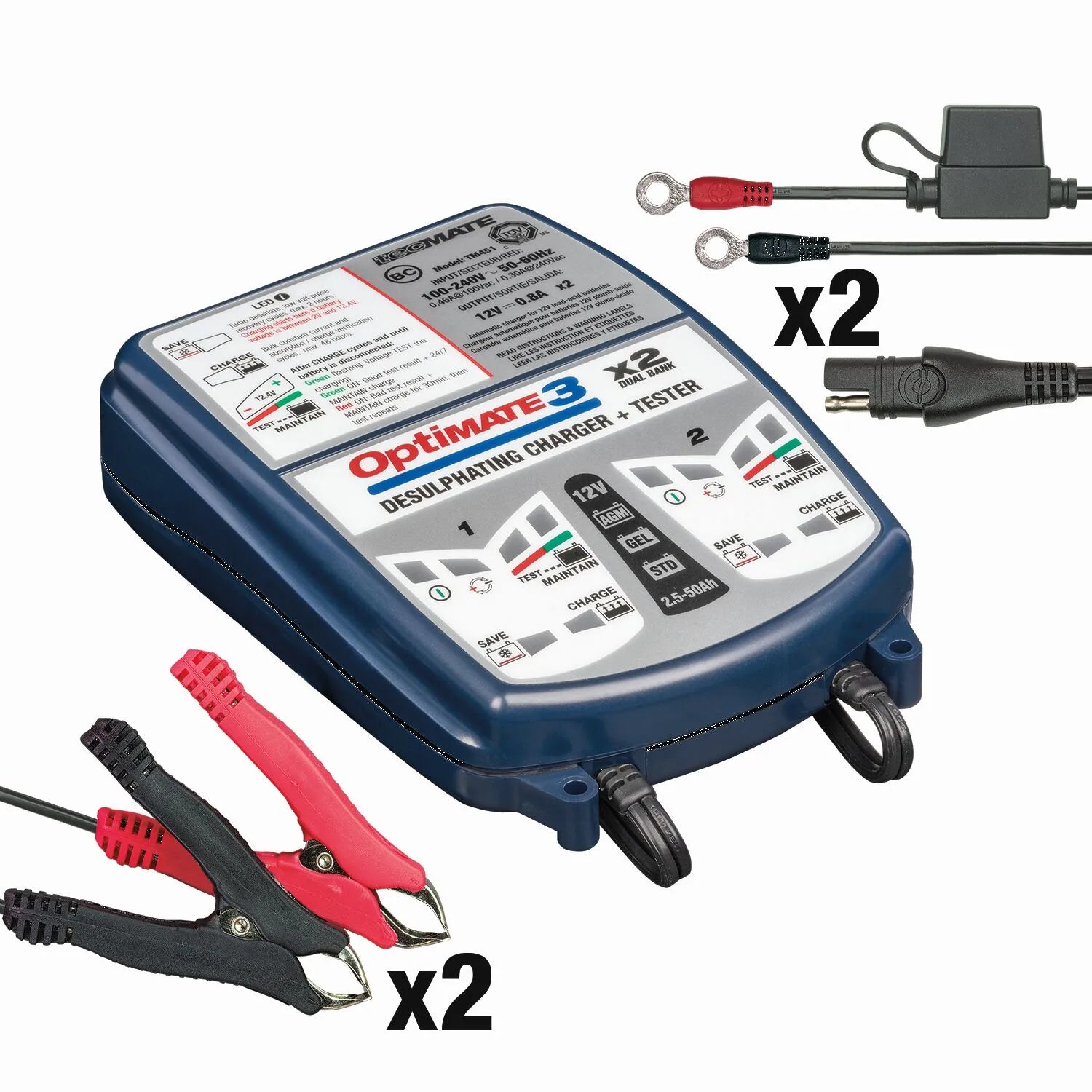Tecmate Optimate 3 X 2 Bank 12v Battery Charger