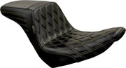 Le Pera Kickflip Seat - Black Vinyl, Double Diamond - For Harley Davidson