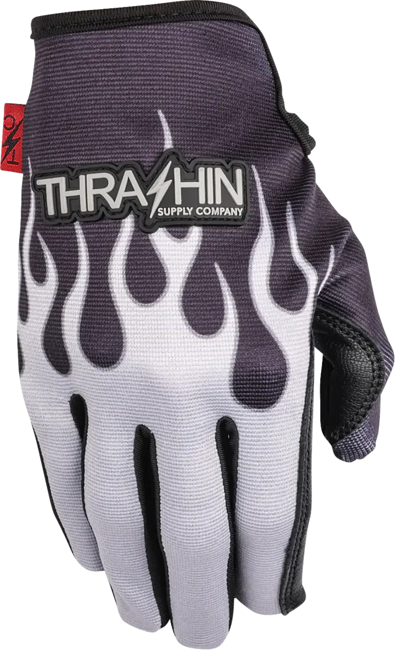 Thrashin Supply Co Stealth Flame Leather Palm Gloves Gray