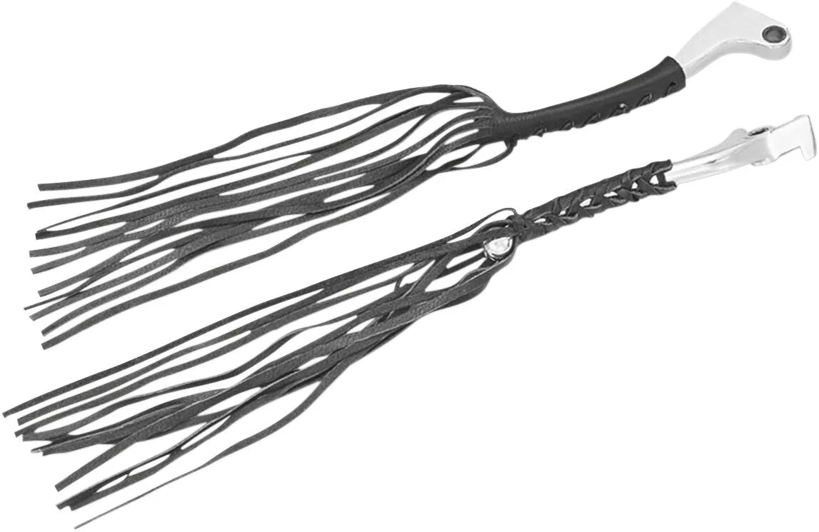 Show Chrome Leather Lever Fringe - 12" Black Leather