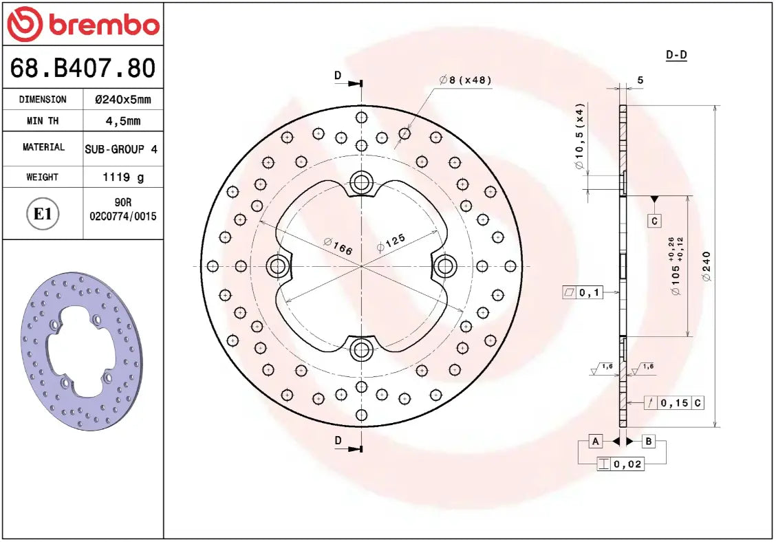 Brembo Serie Oro Fixed Rear Brake Rotor