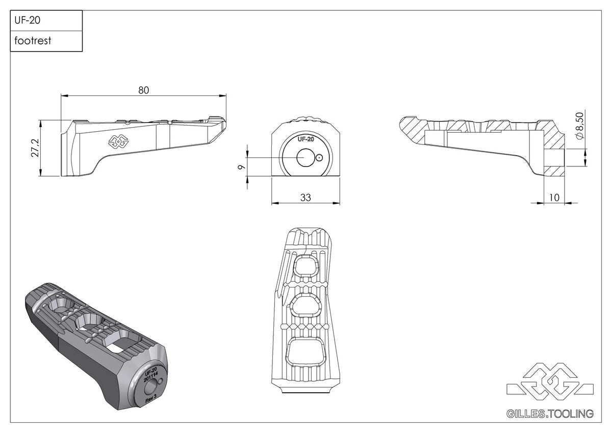 Gilles Tooling Uf20 Footpegs - Silver Aluminum Footrests