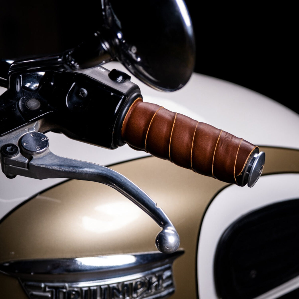 Trip Machine leather handlebar grip wraps - Dark Tan Cognac