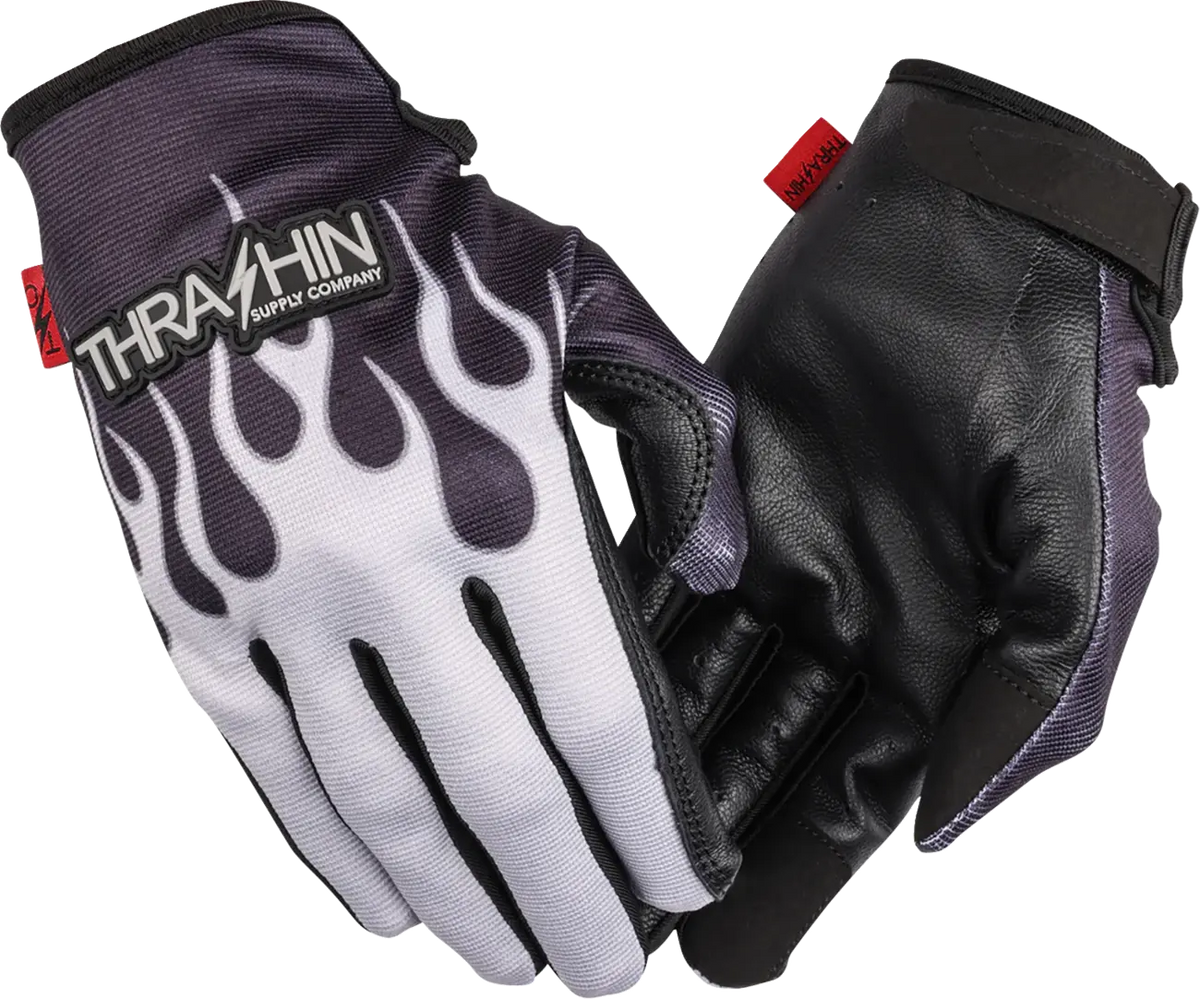 Thrashin Supply Co Stealth Flame Leather Palm Gloves Gray