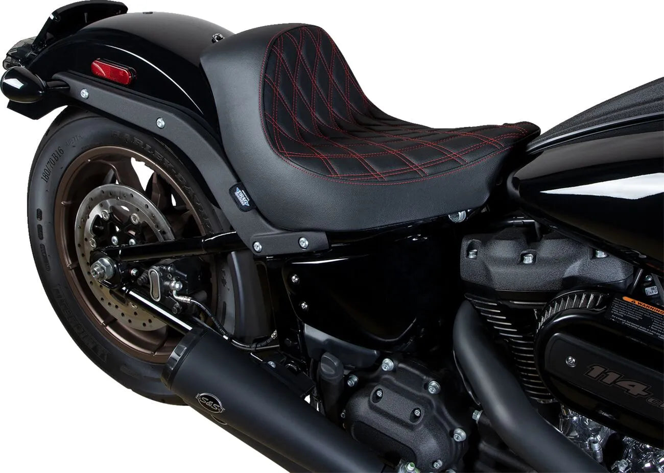 Drag Specialties Solo Seat - Black/red - For Harley Davidson