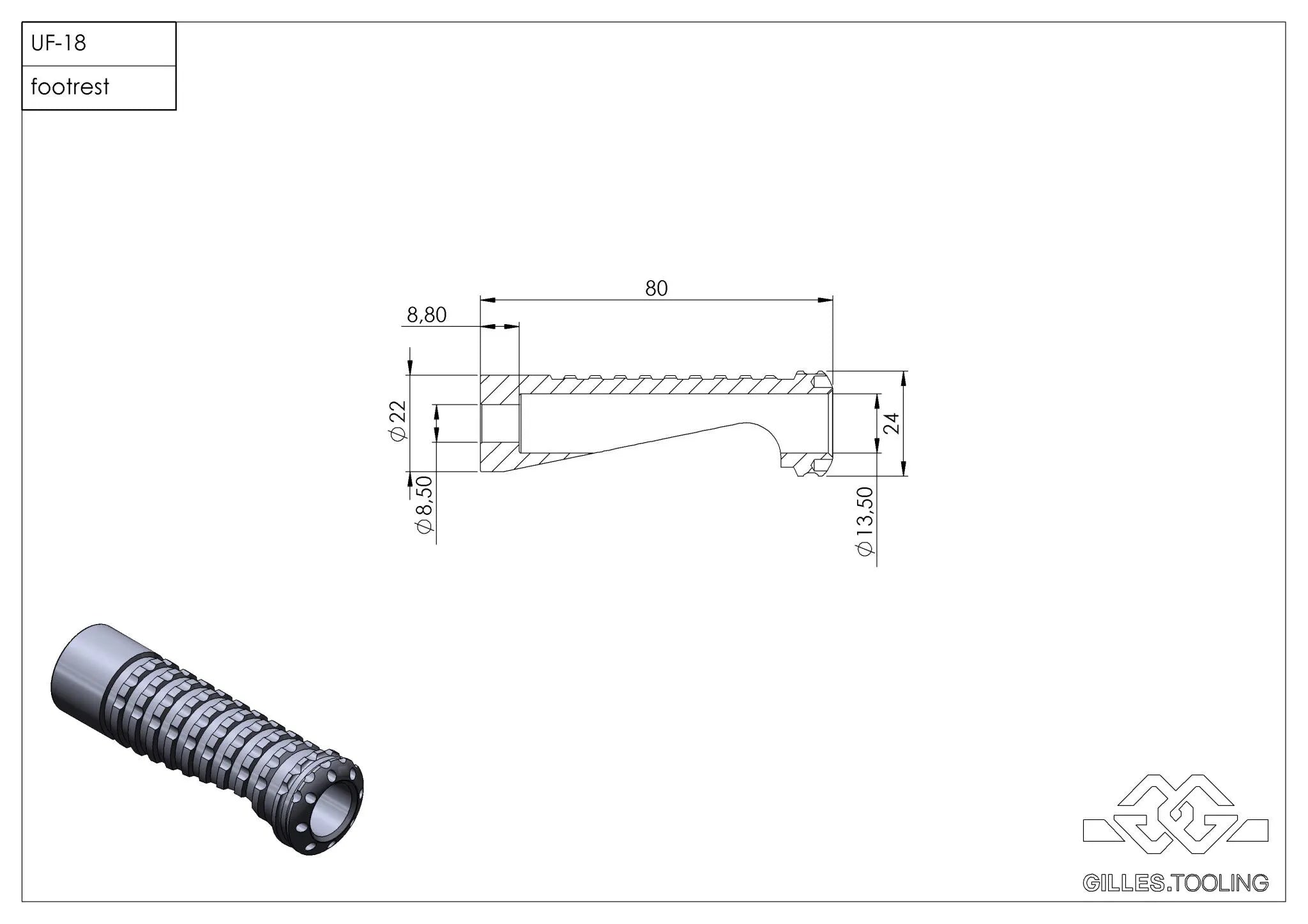 Gilles Tooling Uf18 Footpeg - Black Aluminum
