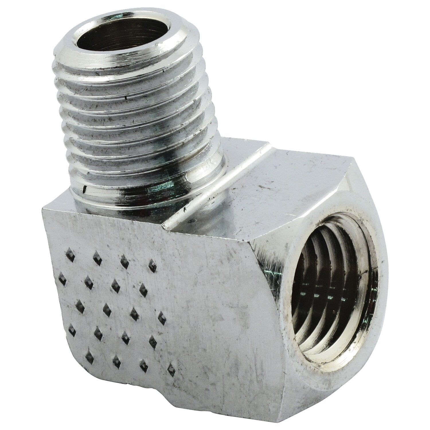 MCS Adapter oil line fitting 90 degrees - 1/4" NPT - Chrome