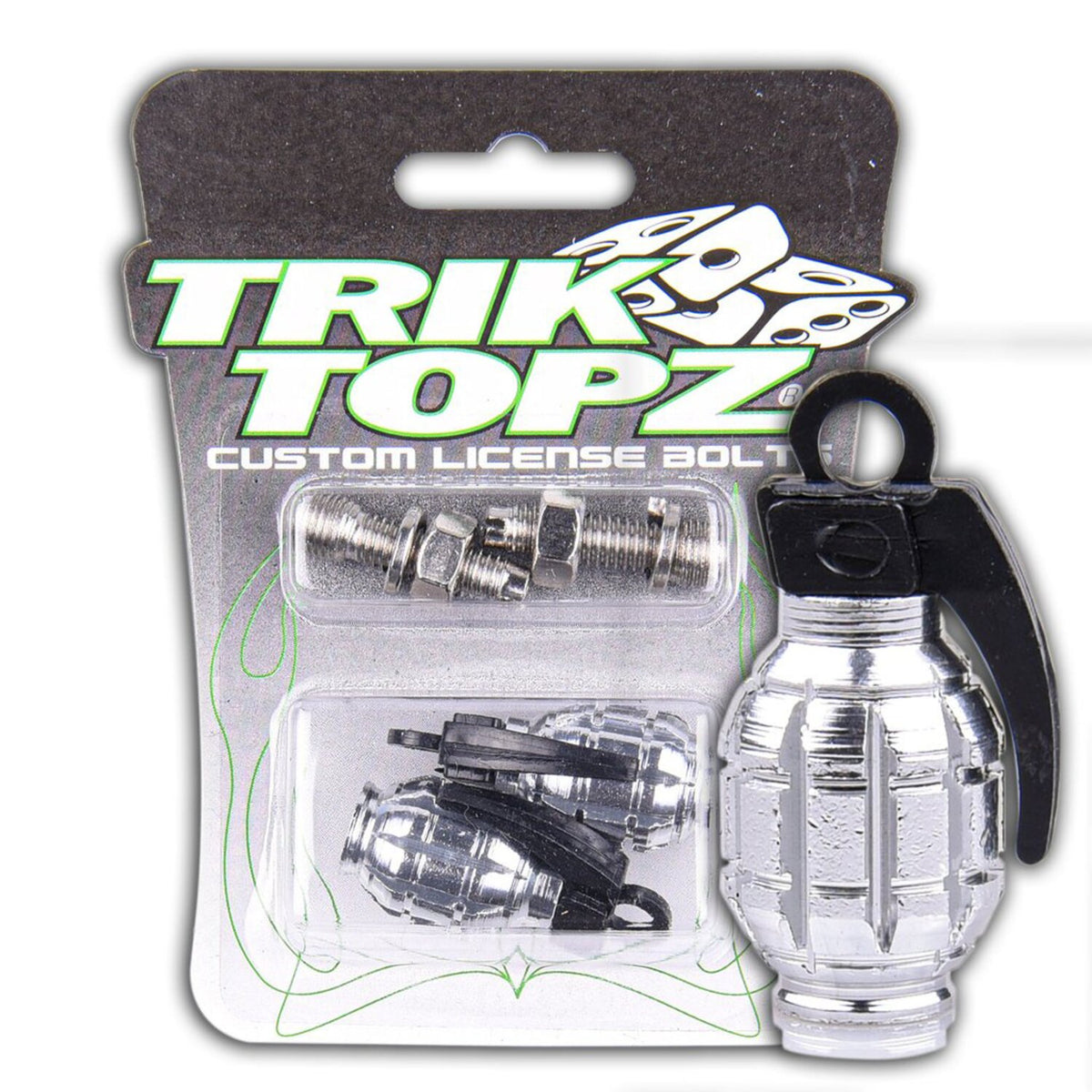 Trik Topz Hand Grenade license plate mounts - Chrome