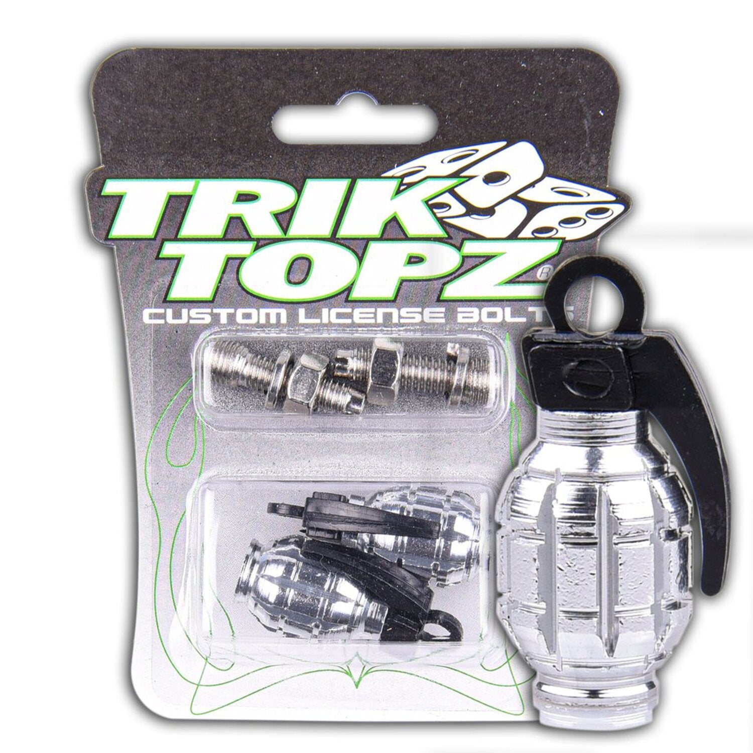 Trik Topz Hand Grenade license plate mounts - Chrome