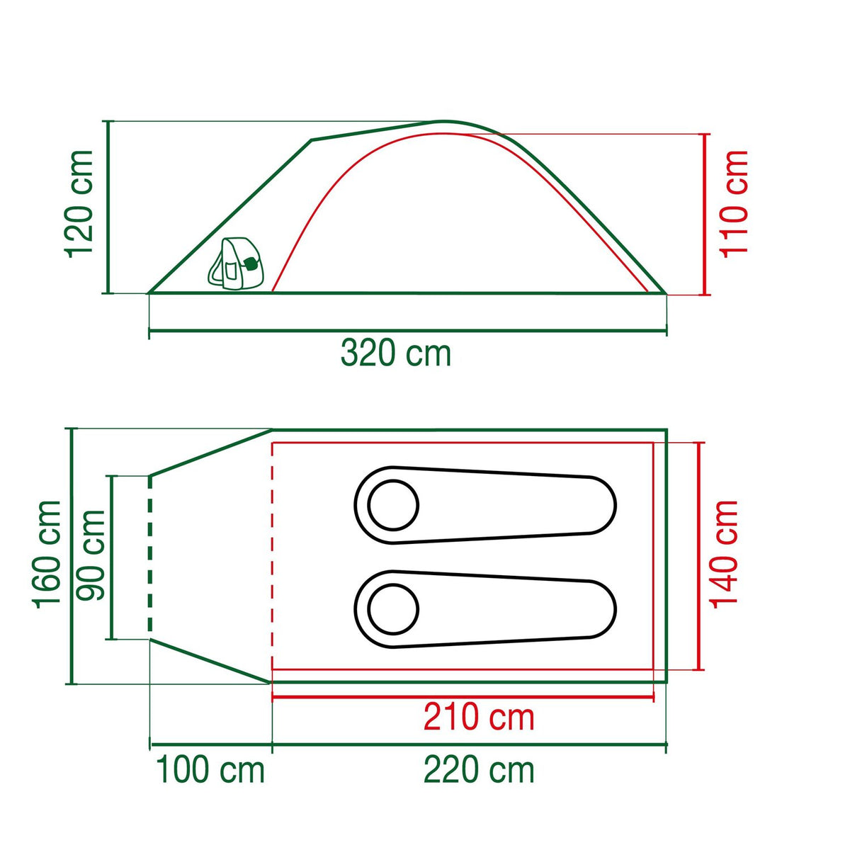 Coleman Darwin 2+ tent dark grey/army green