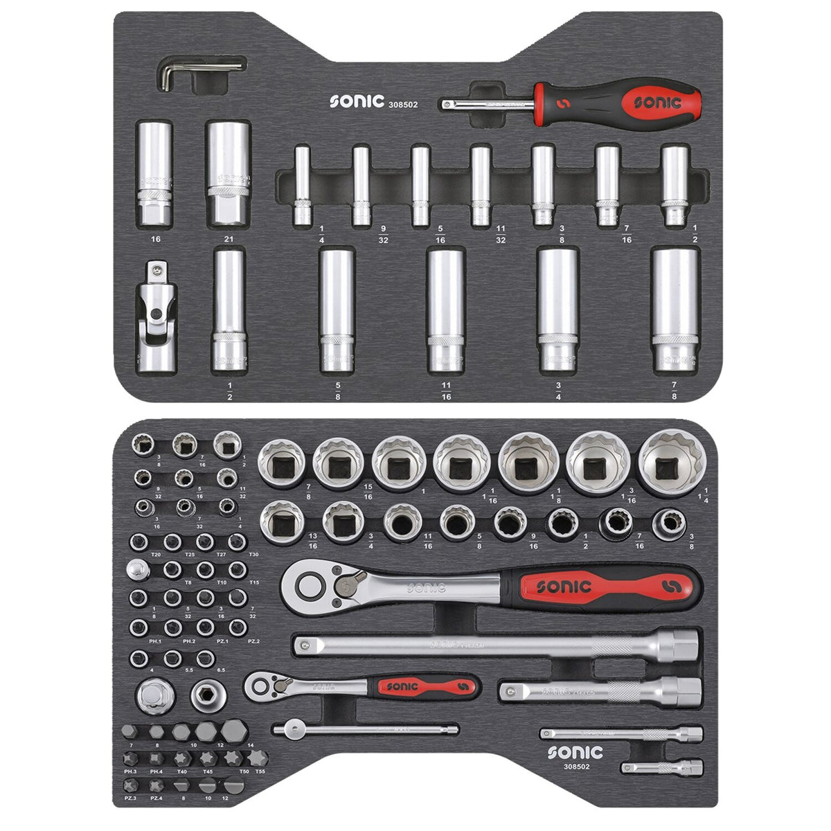 Sonic combination socket/bit set 85-piece - US/SAE