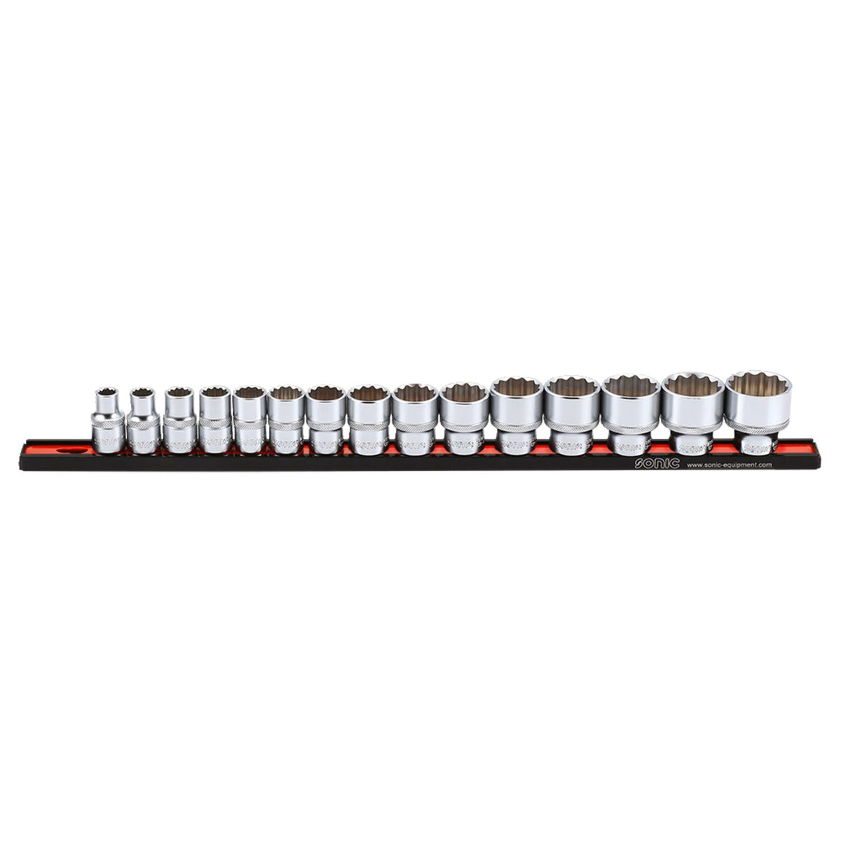 Sonic socket set 1/2" on rail - 15-piece - US/SAE