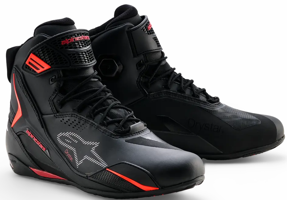 Alpinestars Faster-4 Drystar Shoes Black Rio Red Fluo