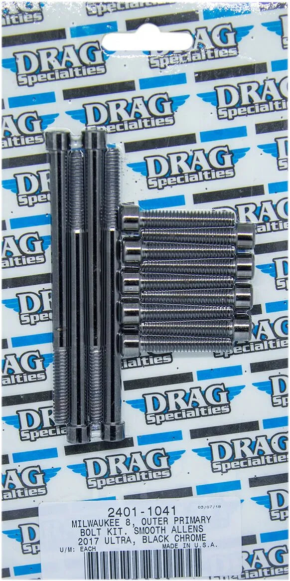 Drag Specialties M8 Outer Primary Bolt Kit Black/Chrome Harley