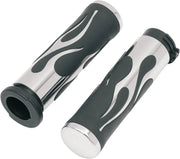 Drag Specialties Flamed Grips - Chrome Accents