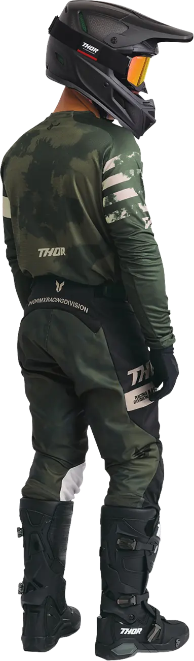 Thor Launchmode Bleach Motocross Jersey - Black/Camo Green/Off-White