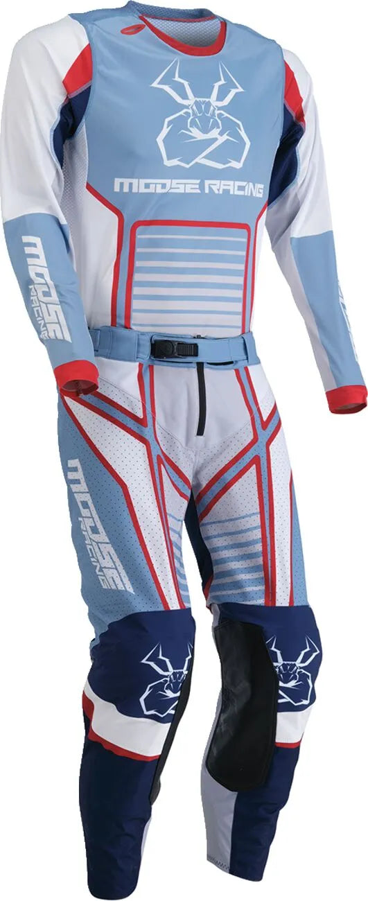 Moose Offroad Agroid Pants For Men - Light Blue/Dark Blue/Light Gray/Red/White