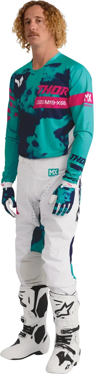 Thor Launchmode Bleach Mx Gloves - Aqua/White/Dark Blue