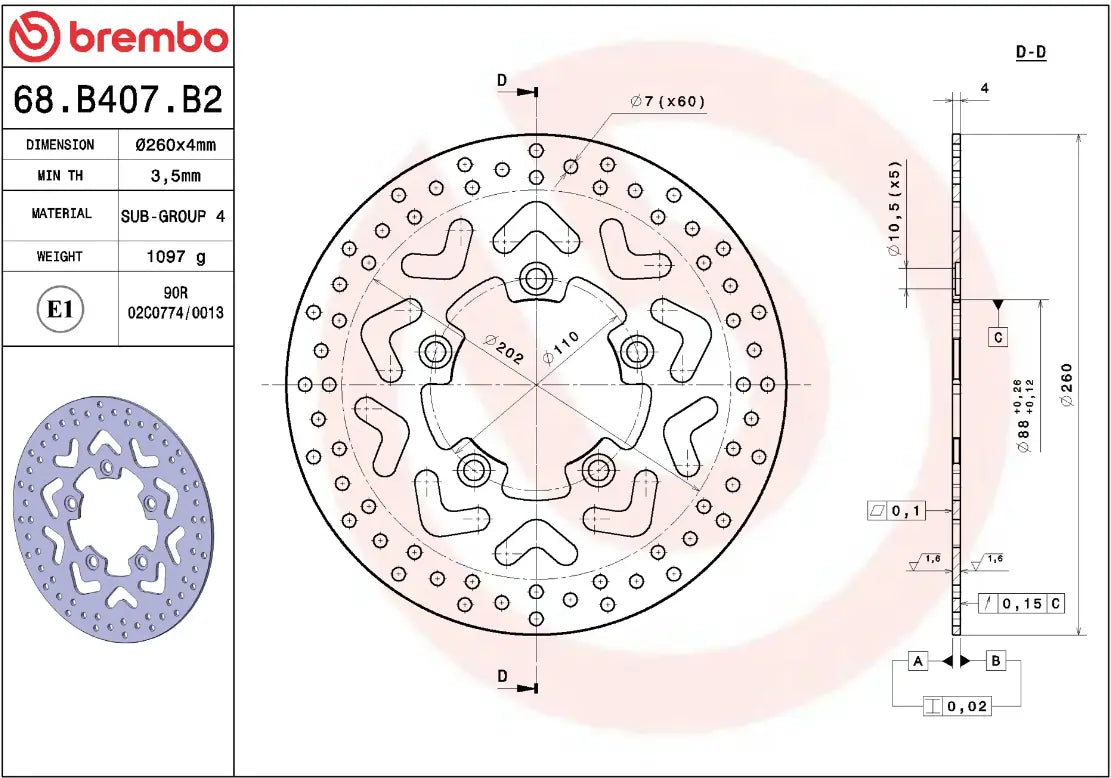 Brembo Serie Oro Brake Rotor Fixed Prime Line - Front