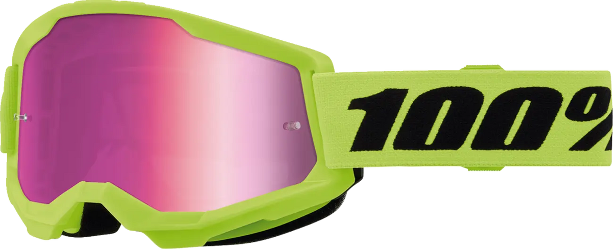 100% Strata 2 Youth Goggle Neon Yellow Mirror Pink