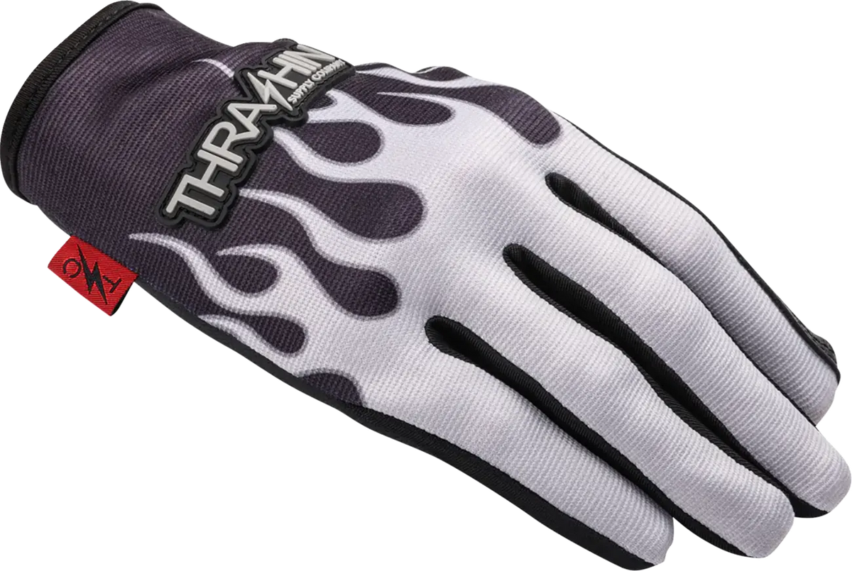 Thrashin Supply Co Stealth Flame Leather Palm Gloves Gray