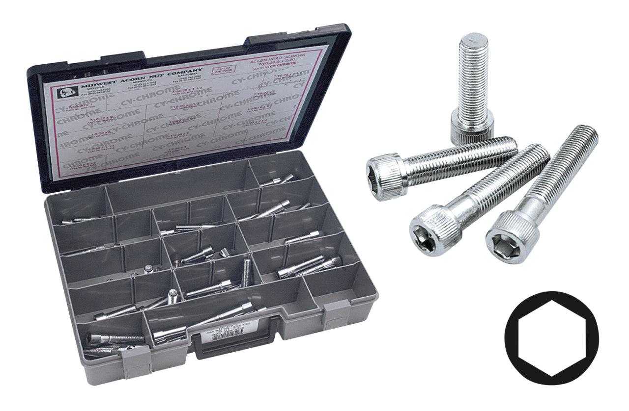 Midwest Acorn Nut Company Chrome Plated Unf Allen Head Screws Assortment Tray – Hardware