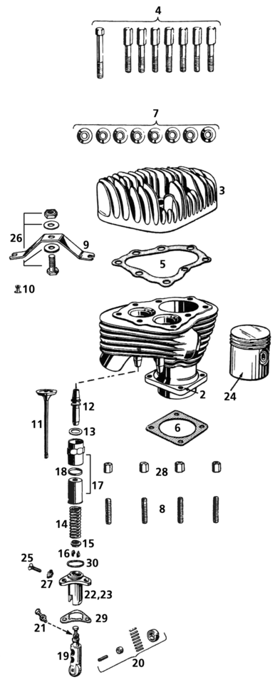 Colony Cylinders and Valves, 45CI Sidevalve Models – Engine